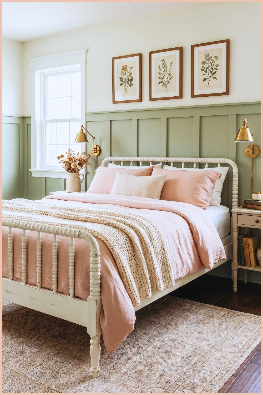 Farmhouse Sage & Pink Bedroom