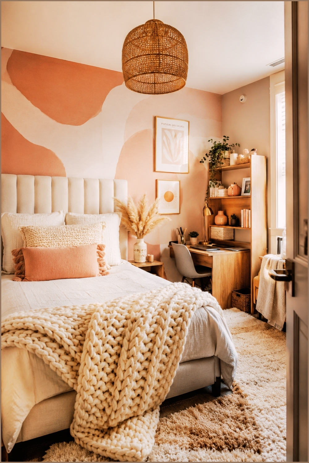 Feminine Peach Dorm Bedroom
