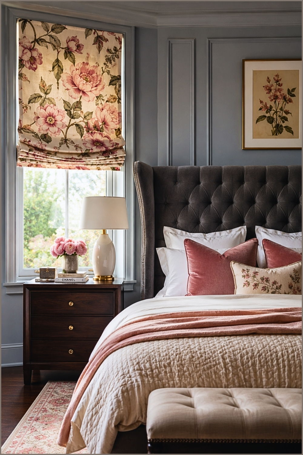 Floral Roman Blind Bedroom