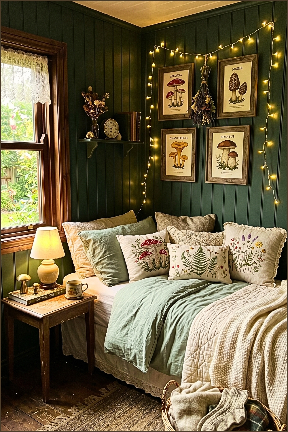 Forest Green Fairy Light Bedroom