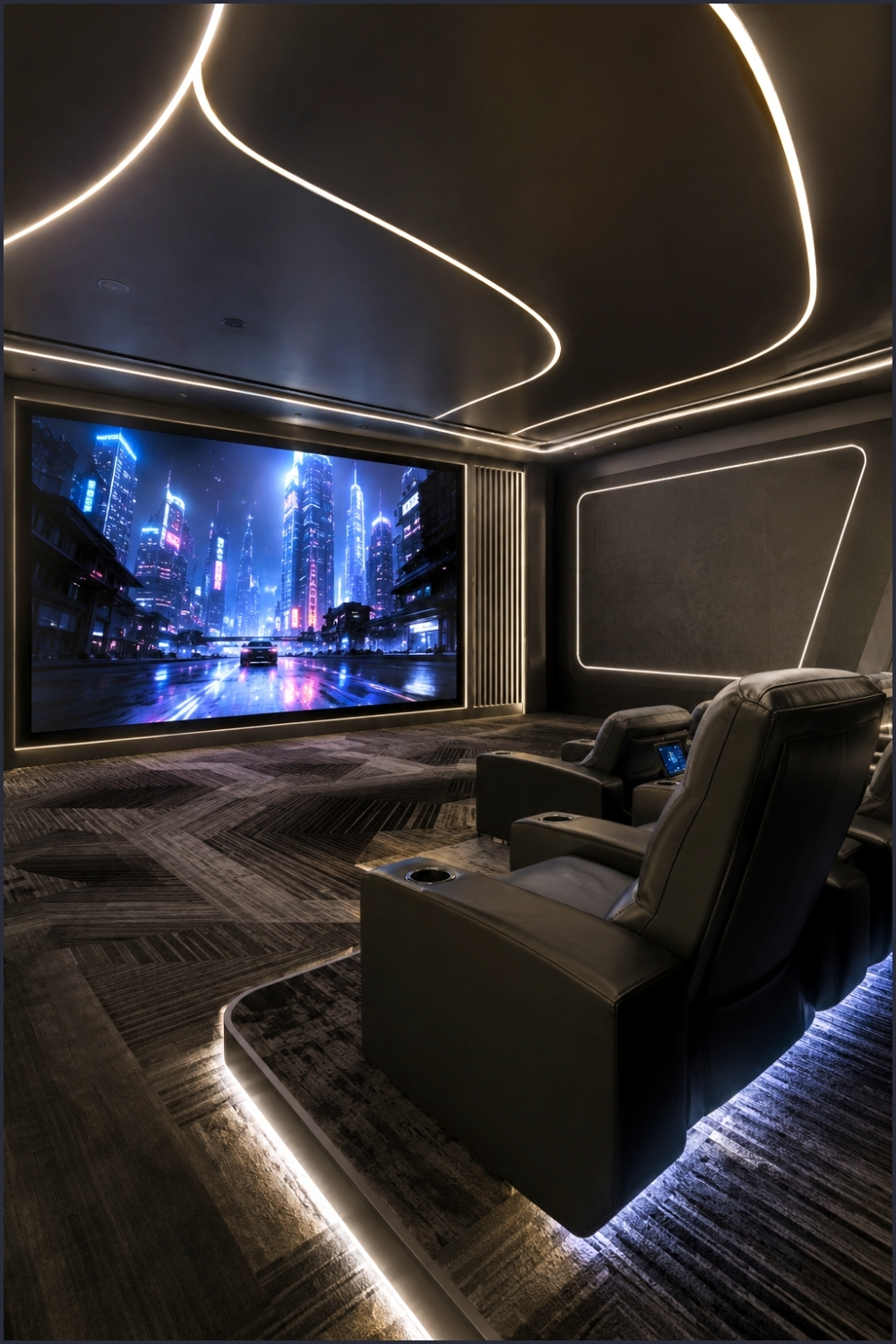 Futuristic LED Strip Cinema Room