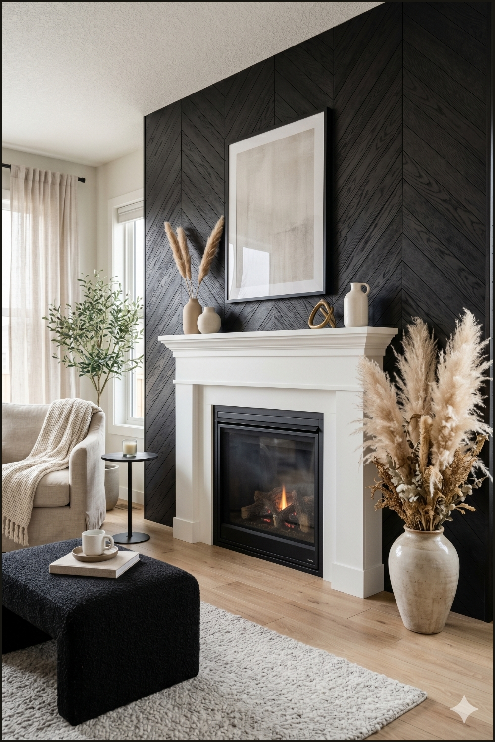 Geometric Black Fireplace Accent Wall