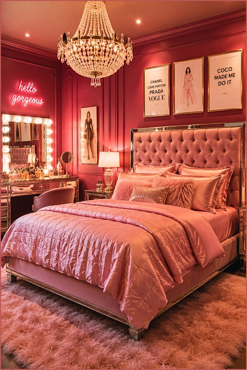 Glam Hollywood Pink Vanity Bedroom