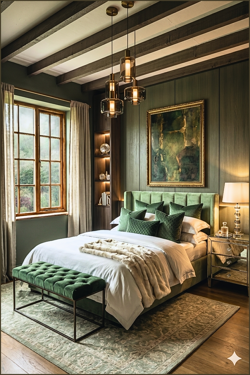 Glam Sage Velvet Bedroom