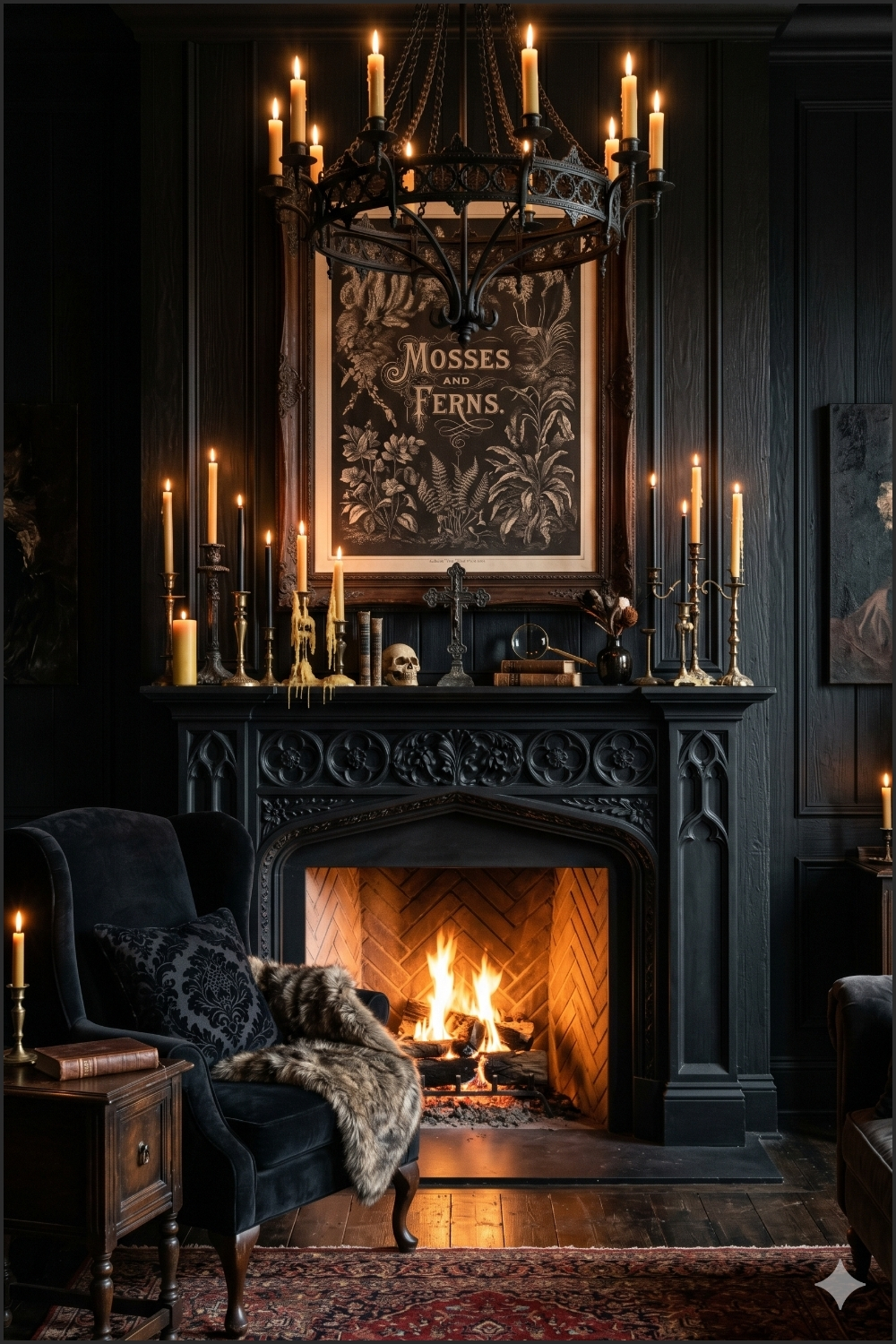 Gothic Inspired Black Fireplace Room