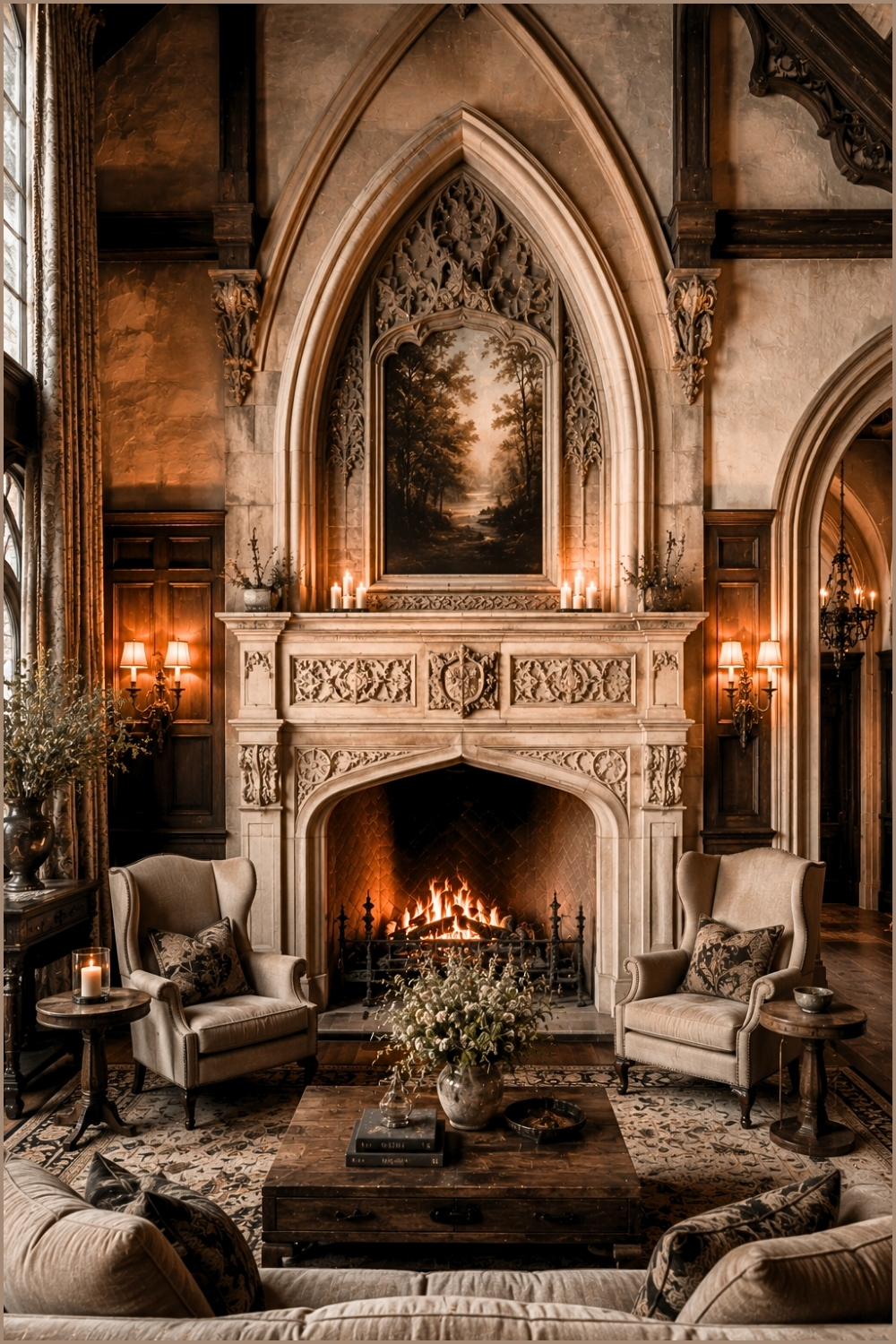 Gothic Stone Fireplace Salon