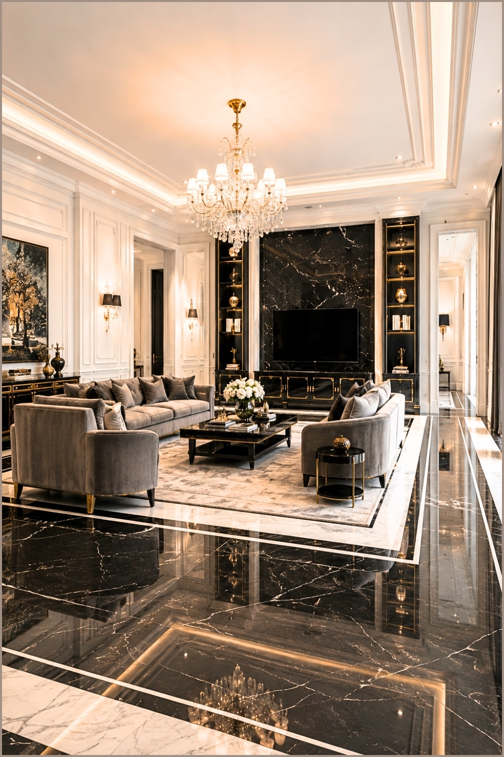Grand Black And White Marble Living Room