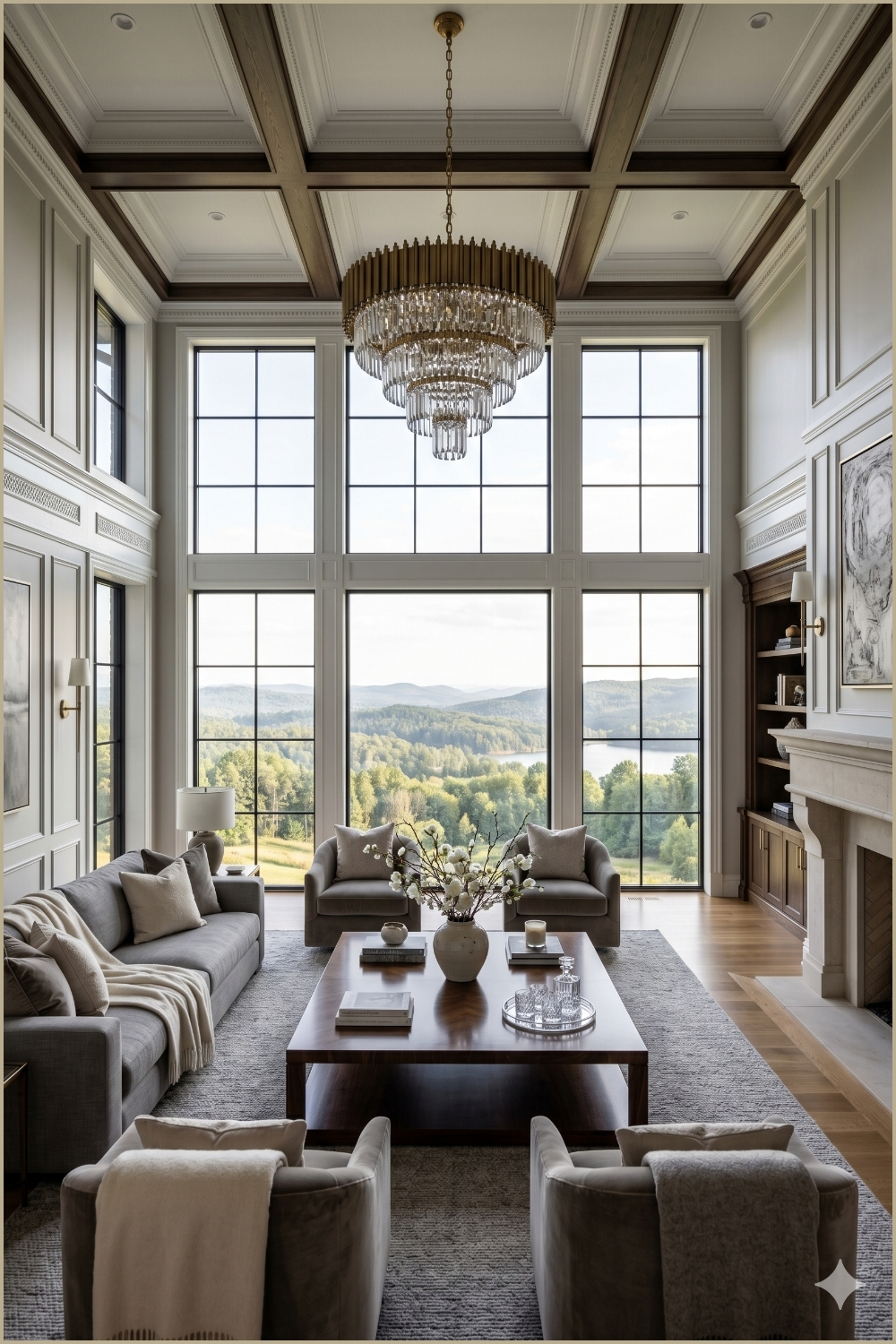 Grand Luxury Living Room with High Ceilings