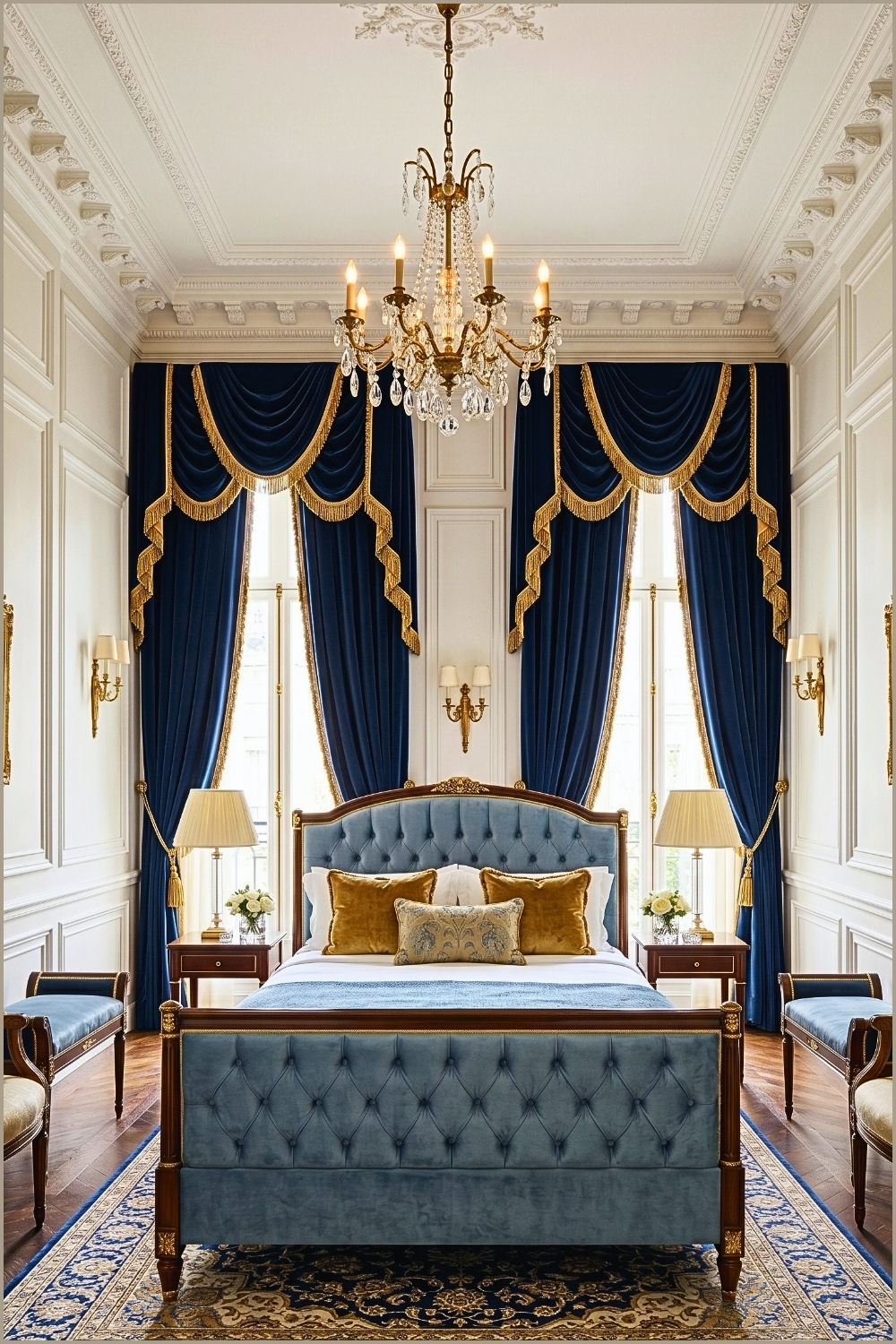 Grand Navy Curtain Luxury Bedroom