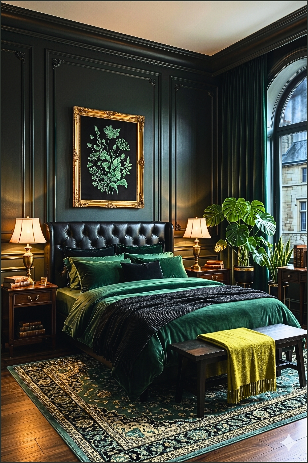 Hunter Green and Black Leather Bedroom (1)