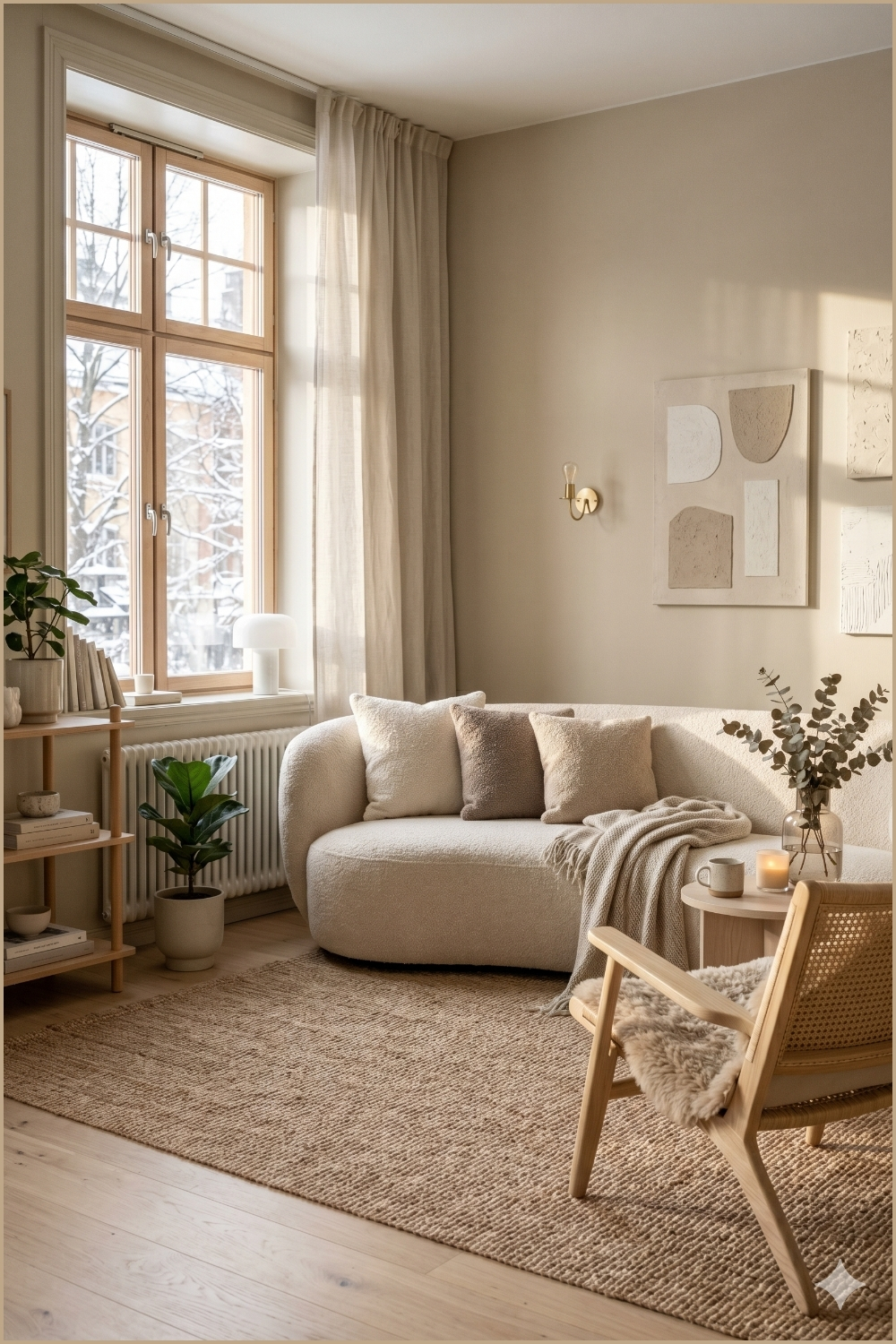 Hygge Inspired Minimalist Beige Living Room