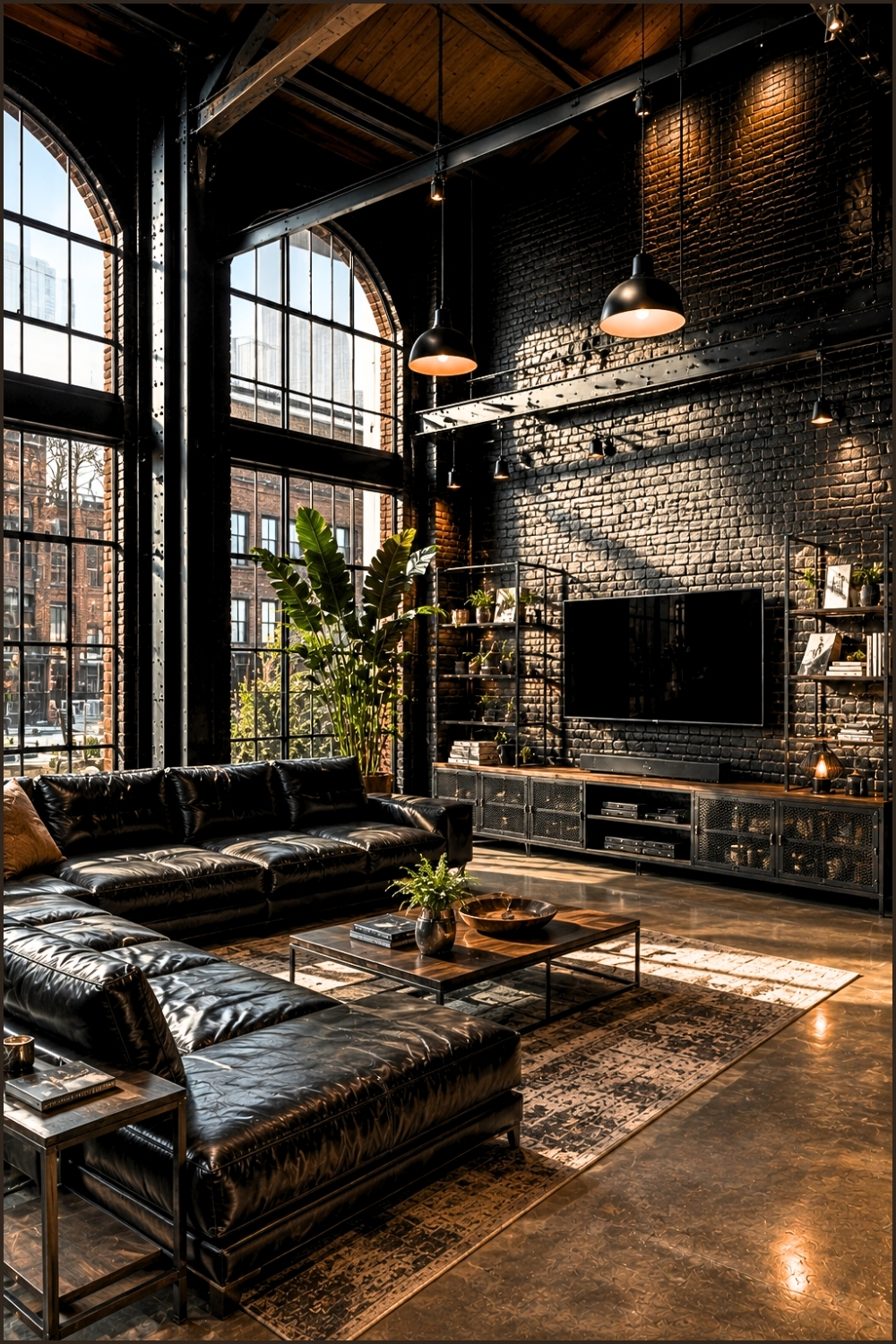 Industrial Black Loft Living Room