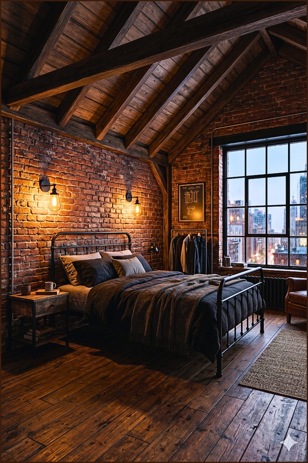 Industrial Brick Loft Bedroom