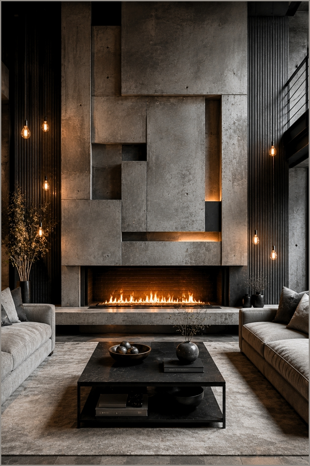 Industrial Concrete Fireplace Lounge