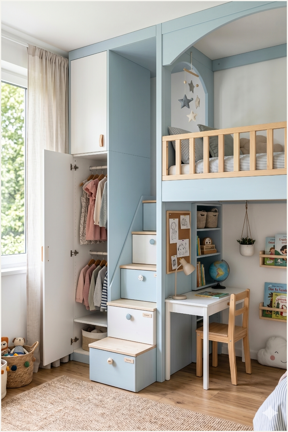 Kids Loft Bed with Wardrobe Storage