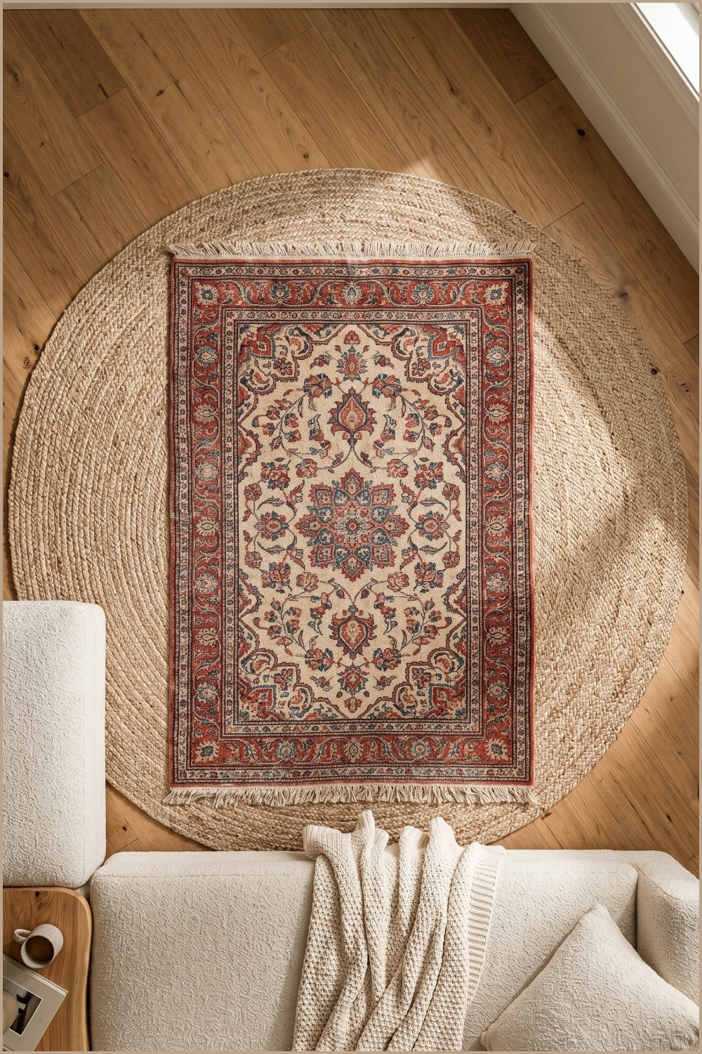 Layered Neutral and Vintage Rugs