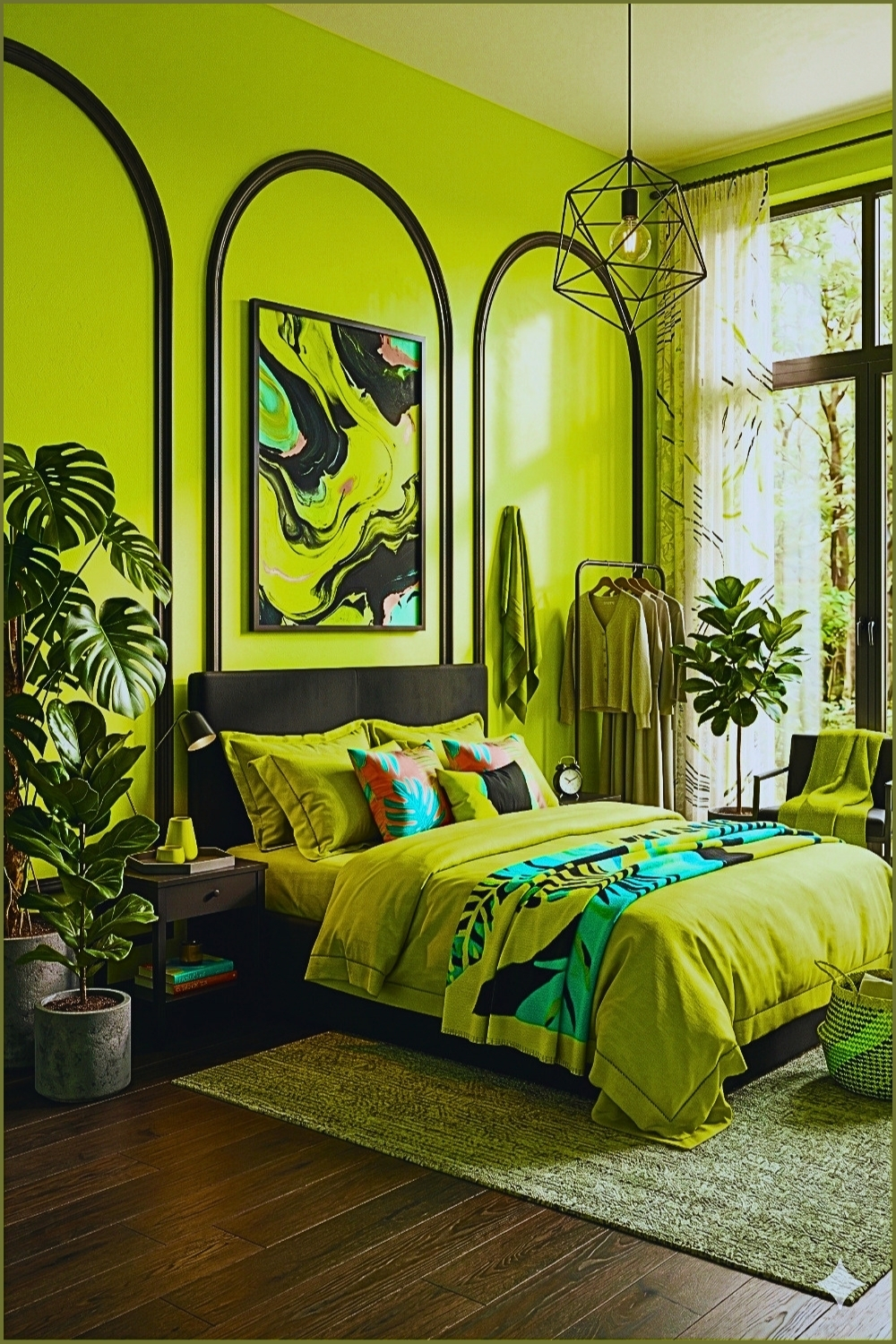 Lime Green and Deep Black Bedroom