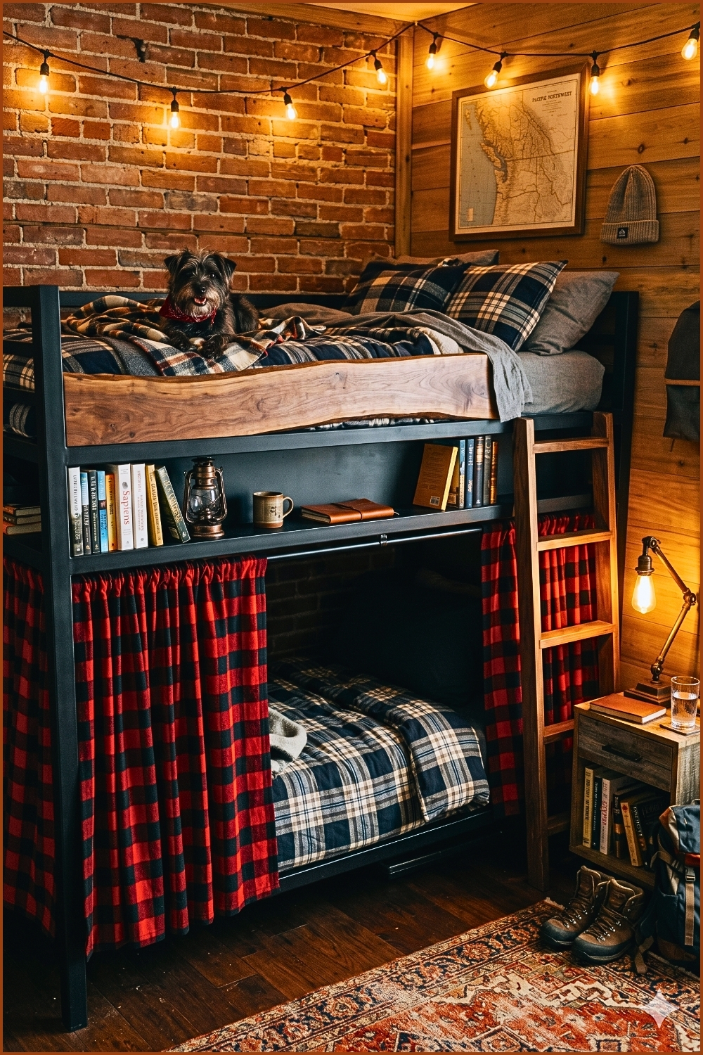 Live-Edge Wood and Steel Industrial Bunk