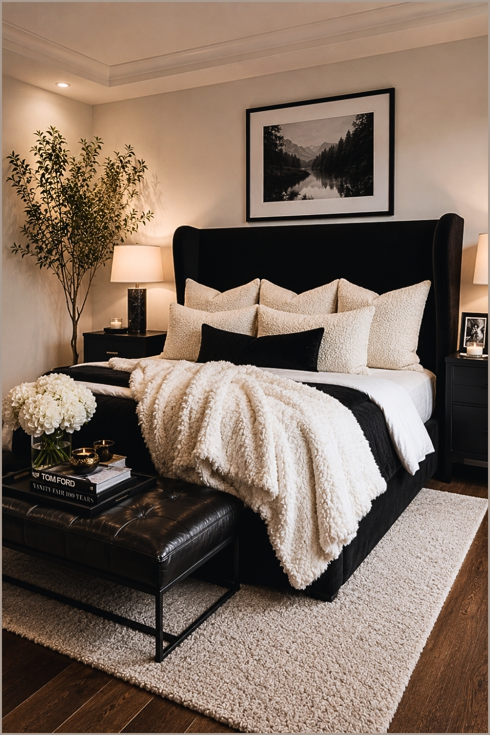 Luxurious Layered Black and White Bedding