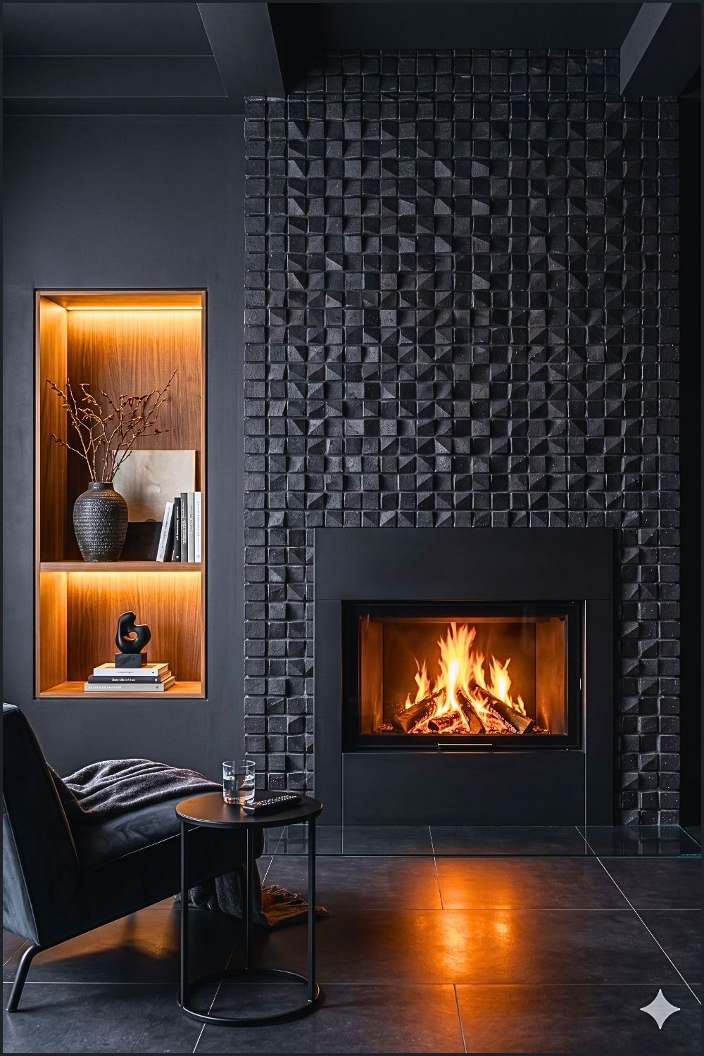 Luxury Black Geometric Fireplace