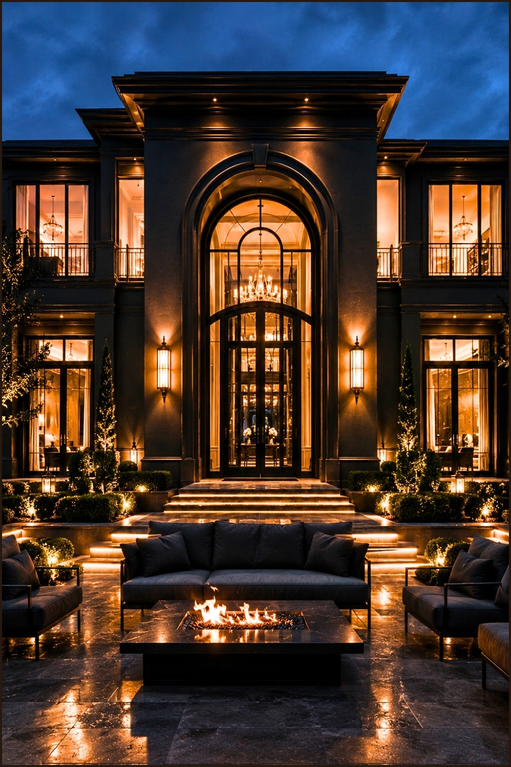 Luxury Dark Exterior Mansion At Night