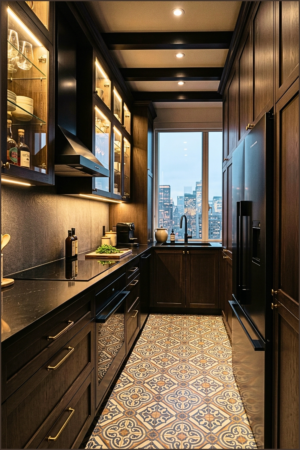 Luxury Narrow Espresso Kitchen