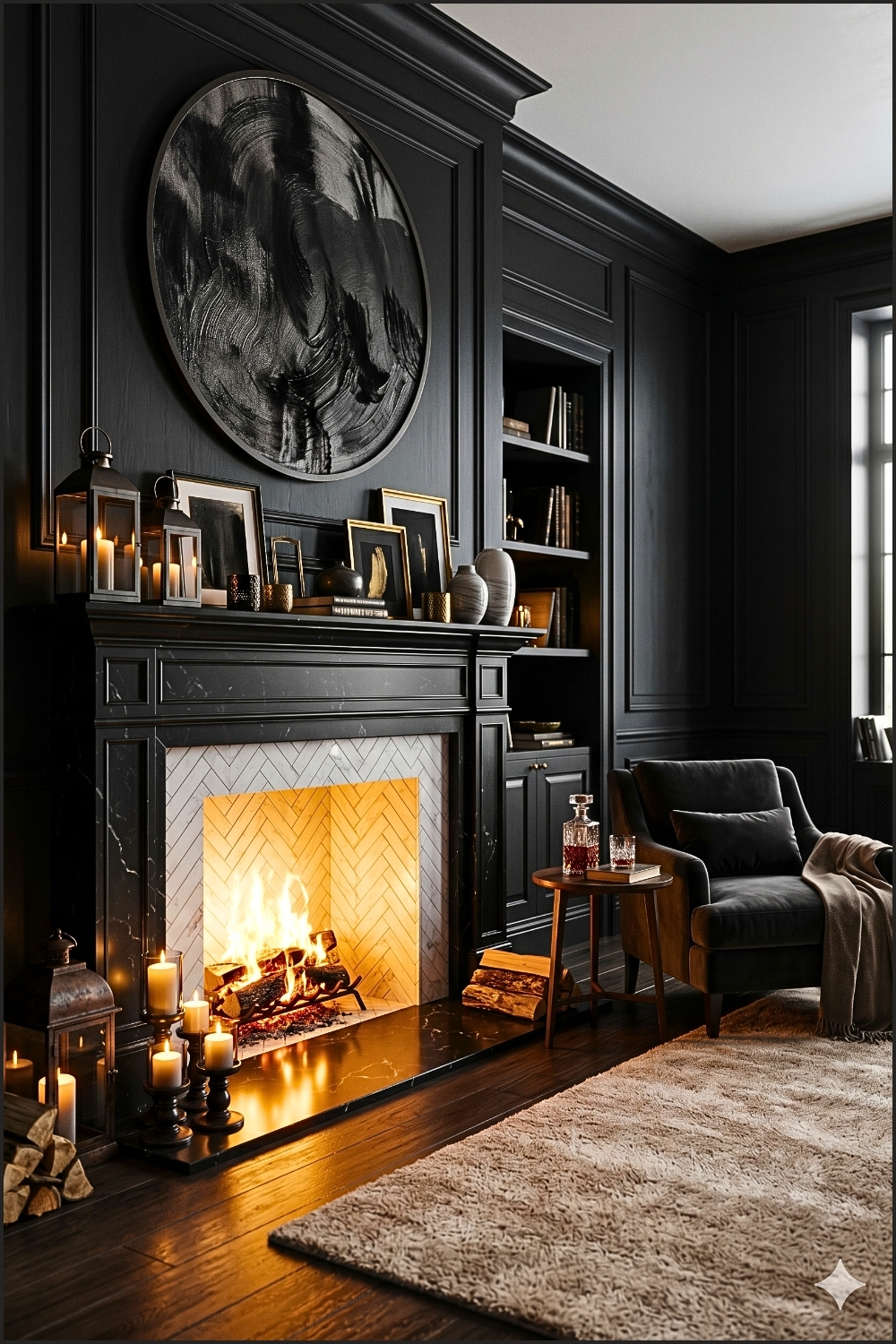 Luxury Noir Fireplace Lounge