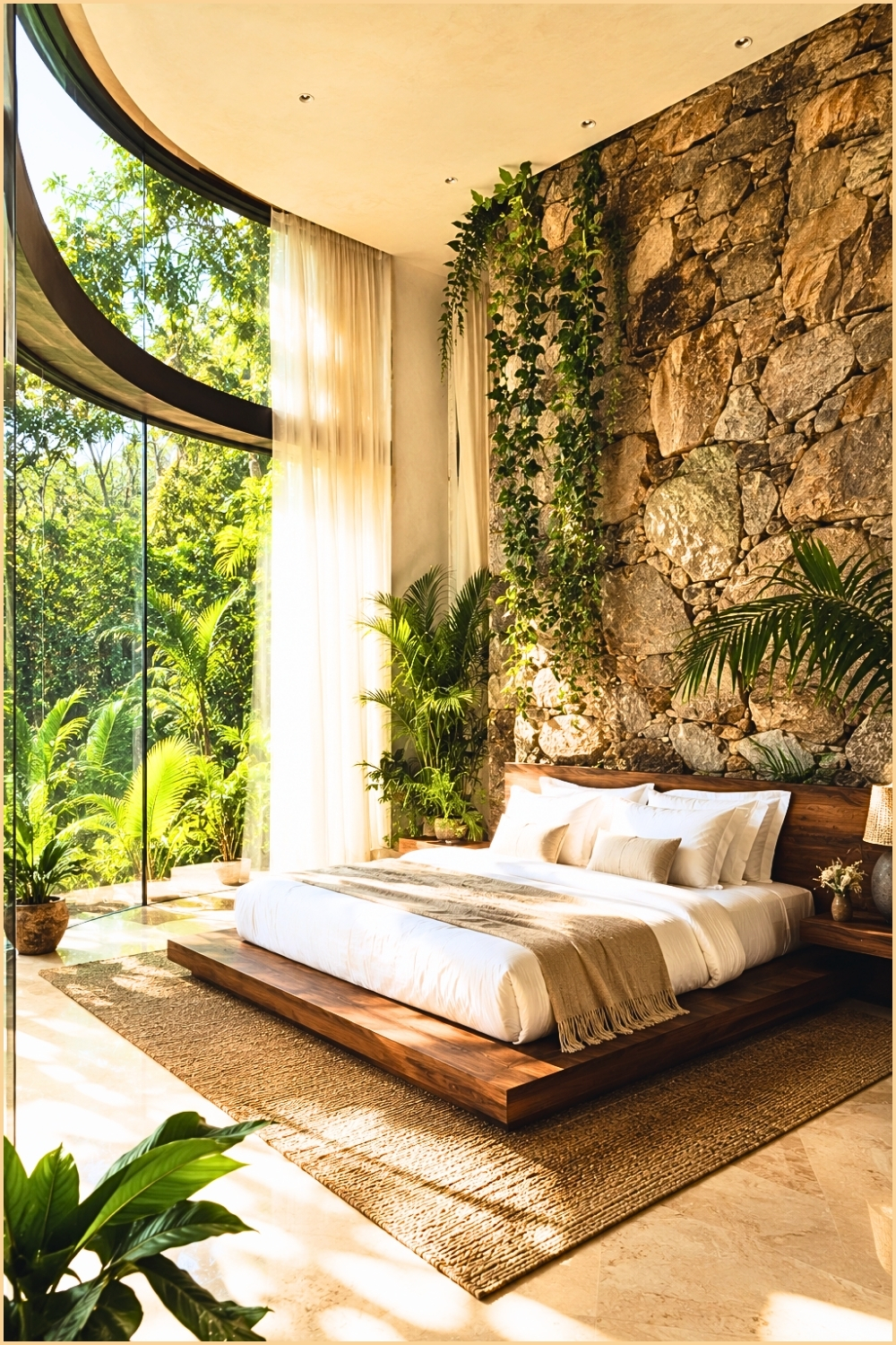 Luxury Stone & Glass Jungle Bedroom