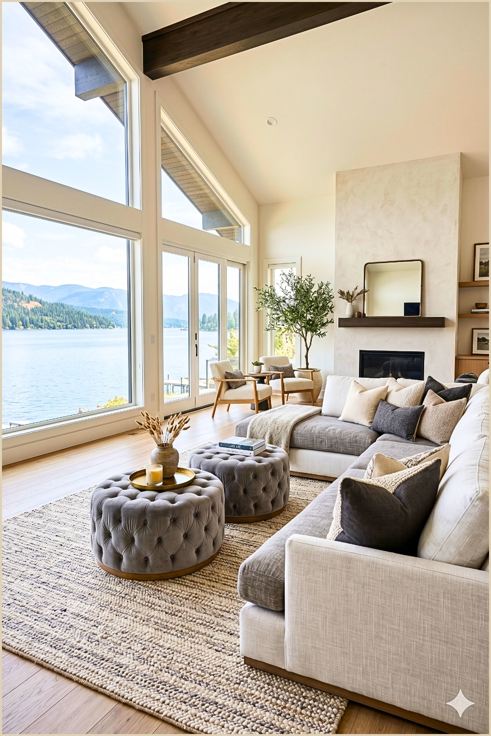 Luxury Waterfront Gray Living Room