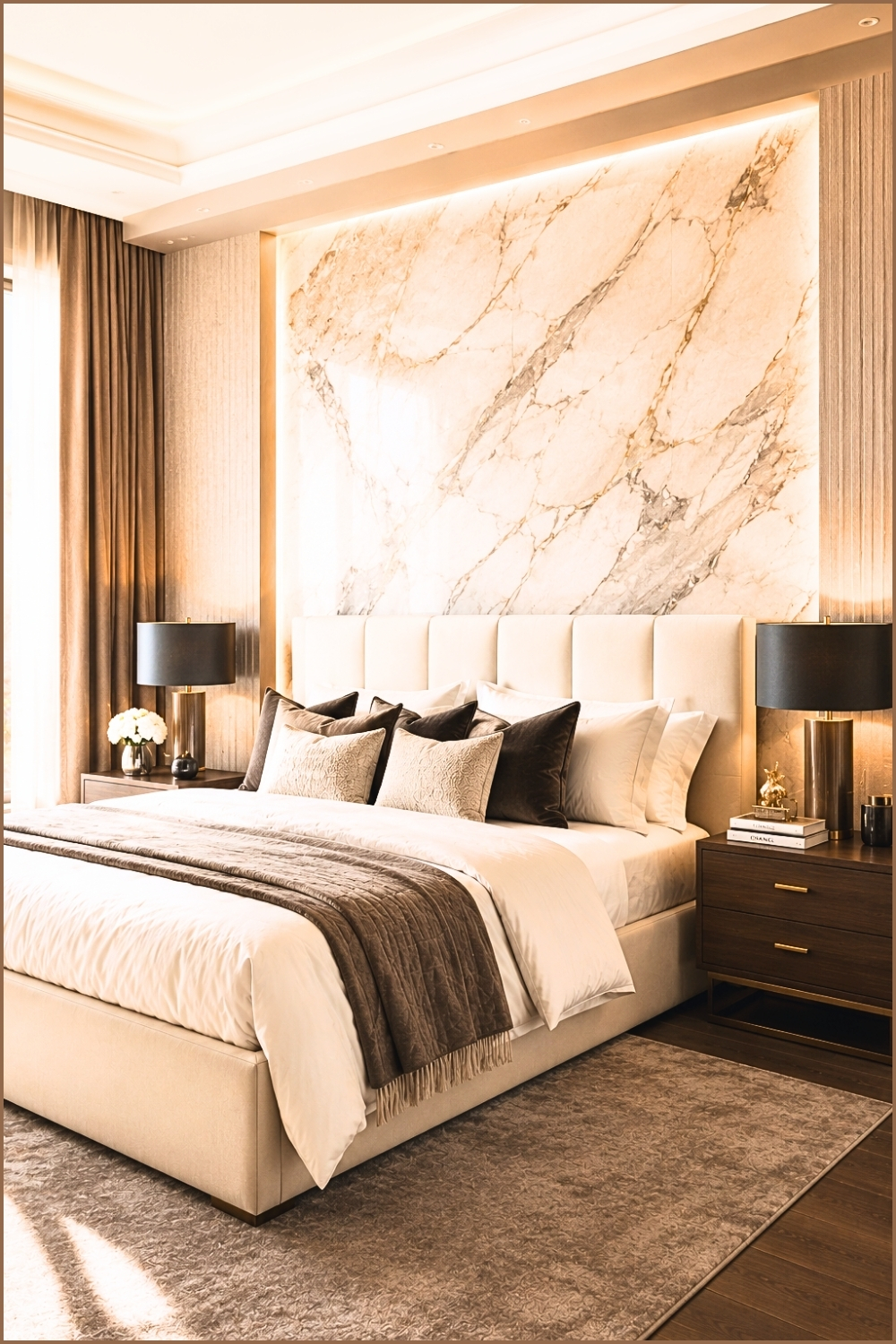 Marble Accent Wall Luxury Bedroom