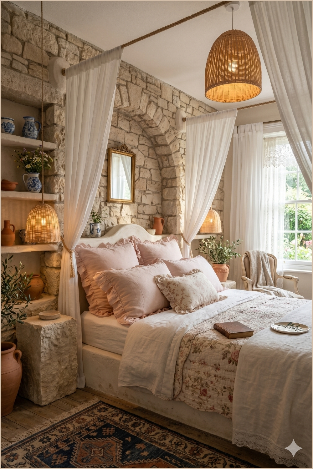 Mediterranean Stone Arch Bedroom