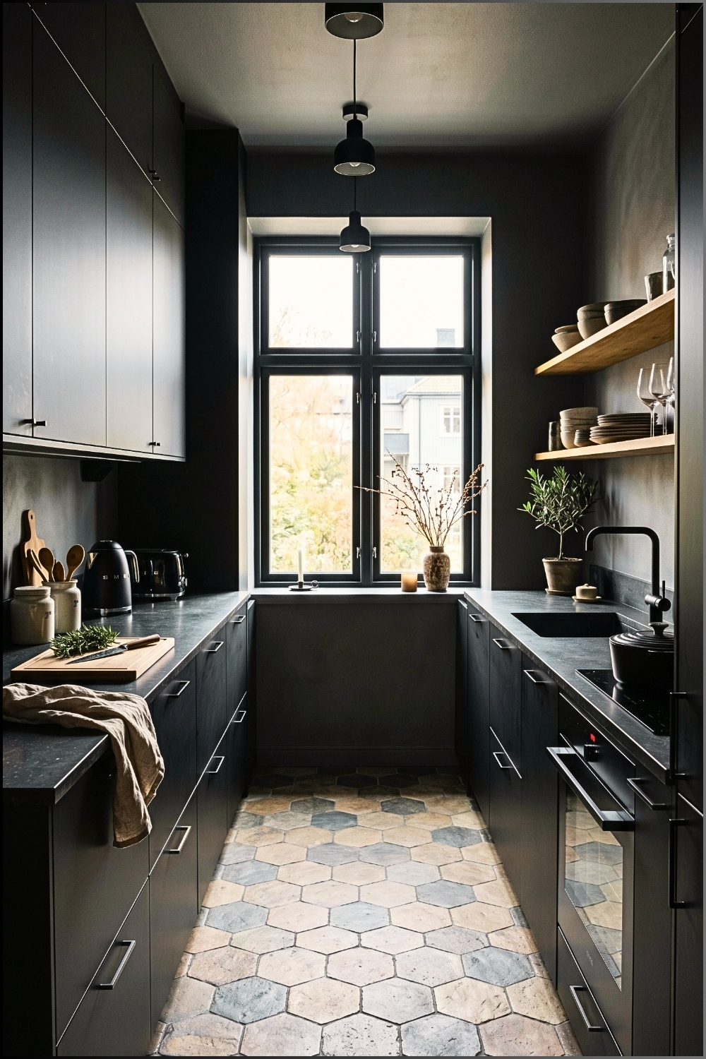 Midnight Scandinavian Galley Kitchen