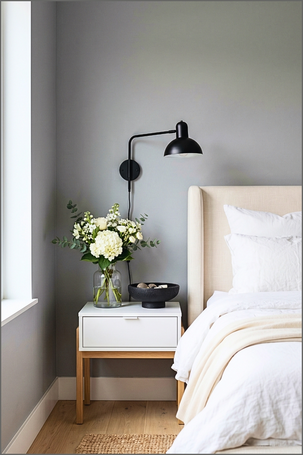 Minimal Black and White Nightstand Styling
