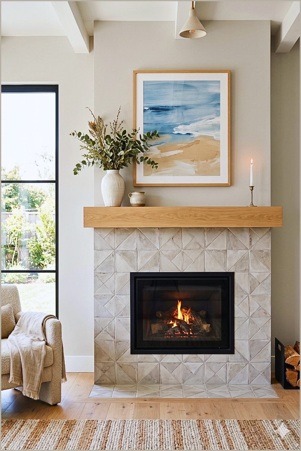 Minimal Cement Tile Fireplace