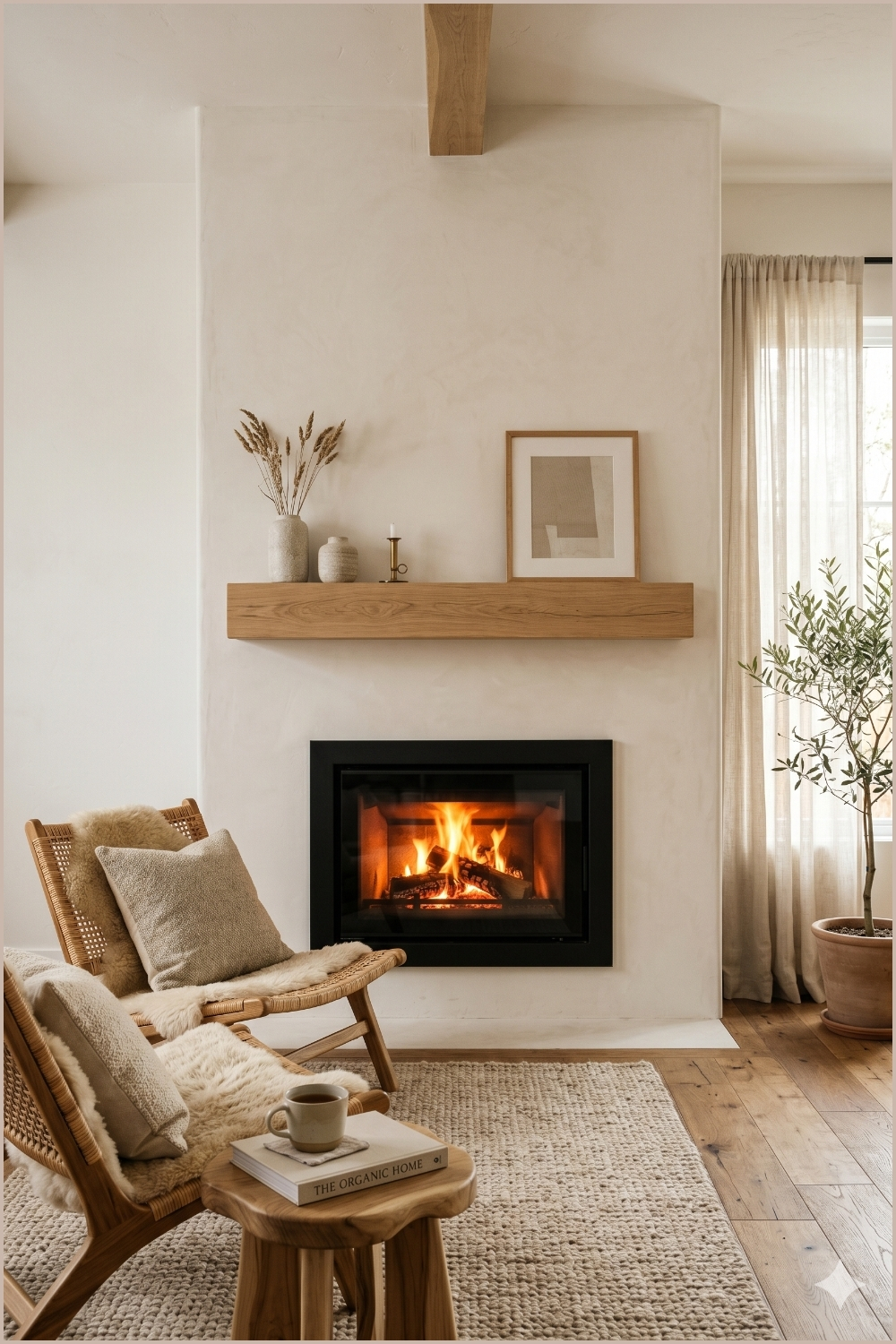 Minimal Modern Fireplace With Floating Oak Mantel