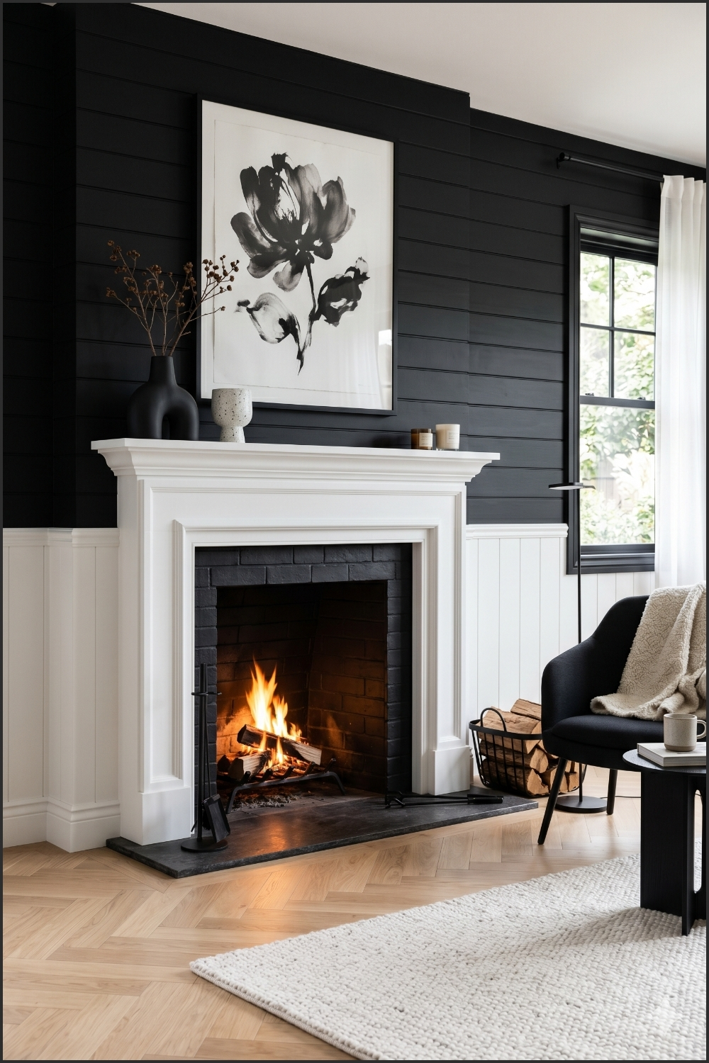 Minimal Nordic Black Fireplace Room