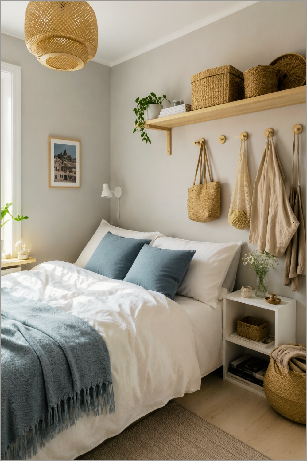 Minimal Scandinavian Bedroom With Wall Hooks
