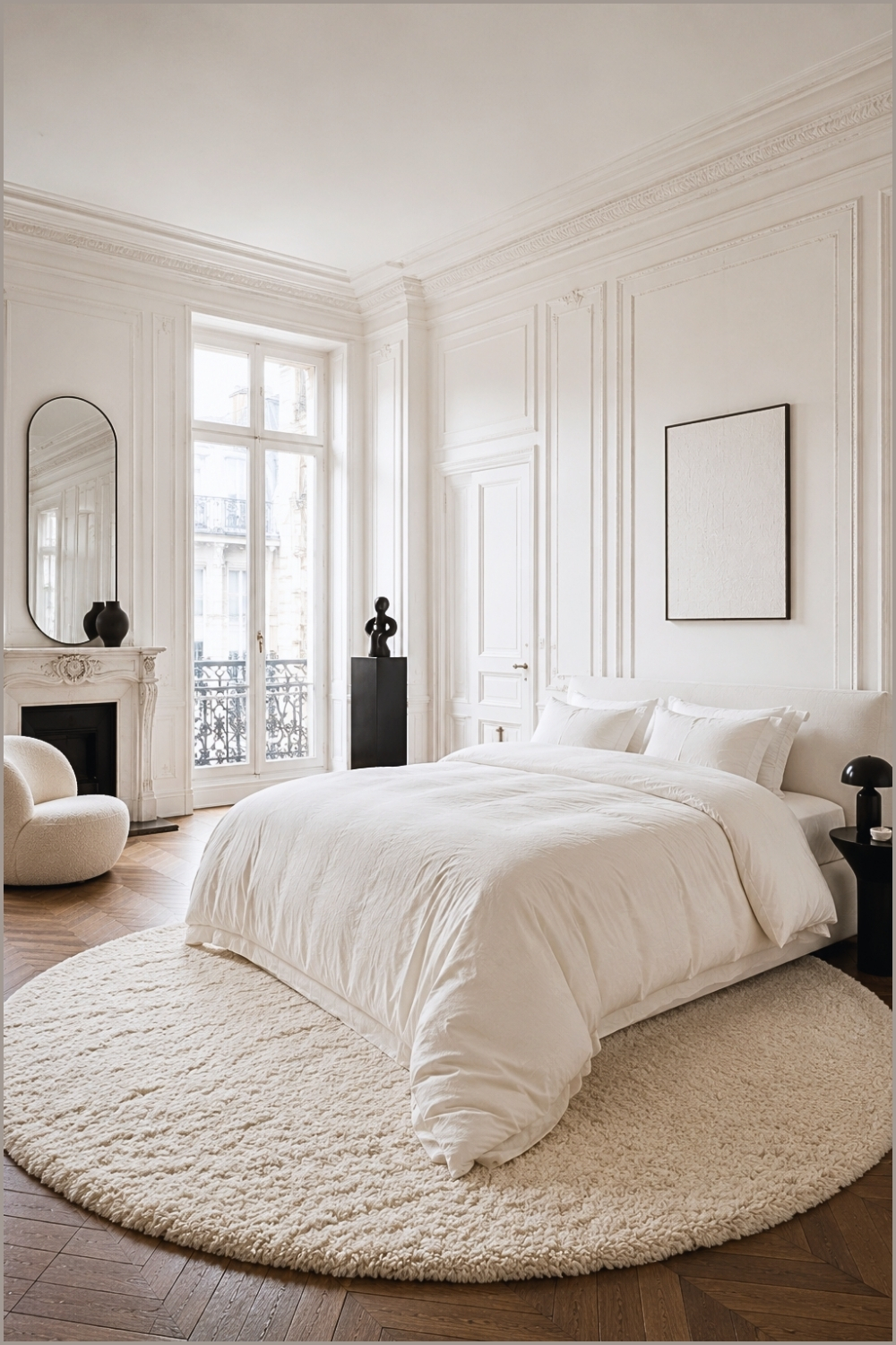 Minimal White Parisian Loft Bedroom
