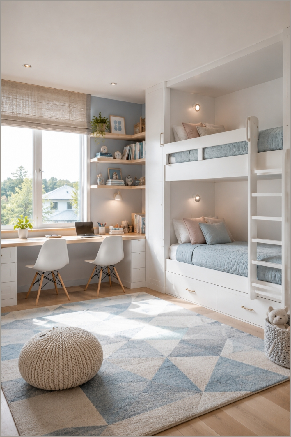 Minimal White Shared Kids Study Room