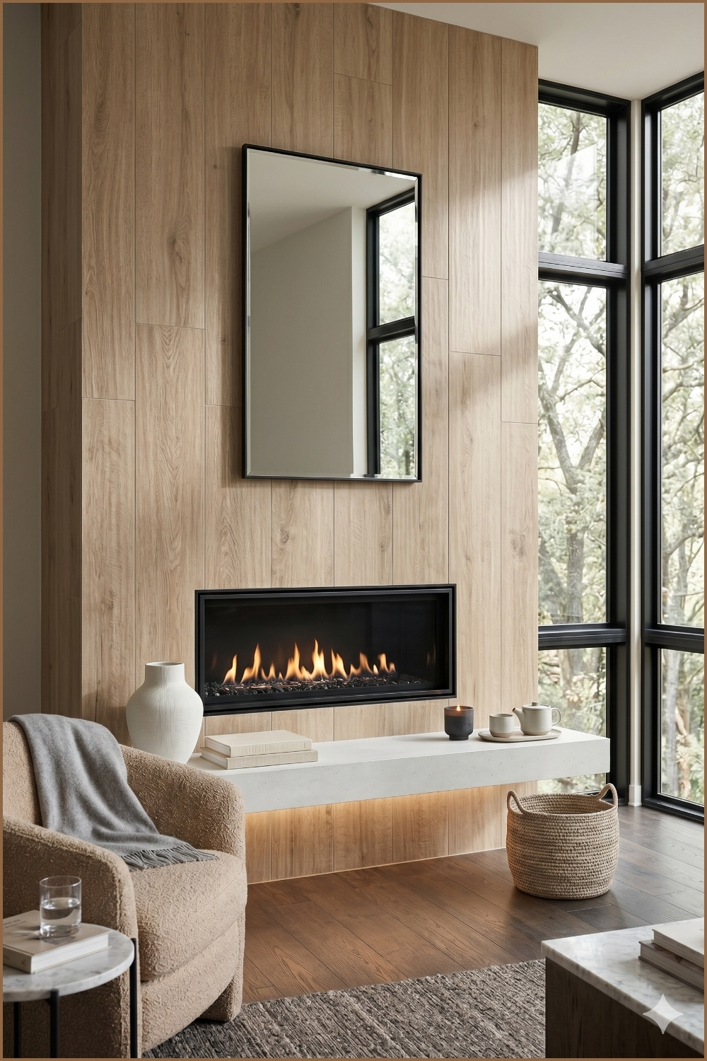 Minimal Wood-Look Fireplace