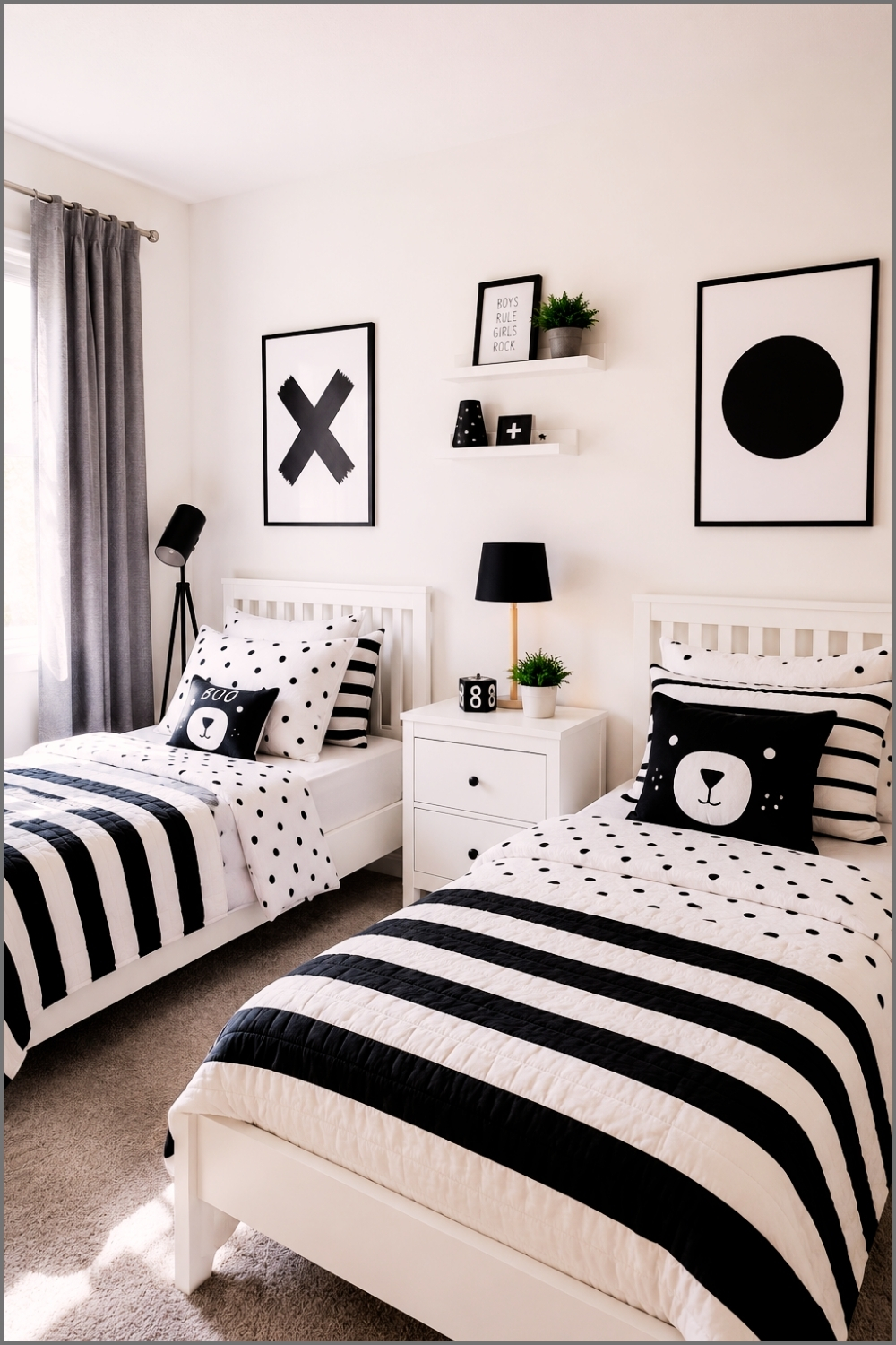 Minimalist Black and White Twin Kids Room