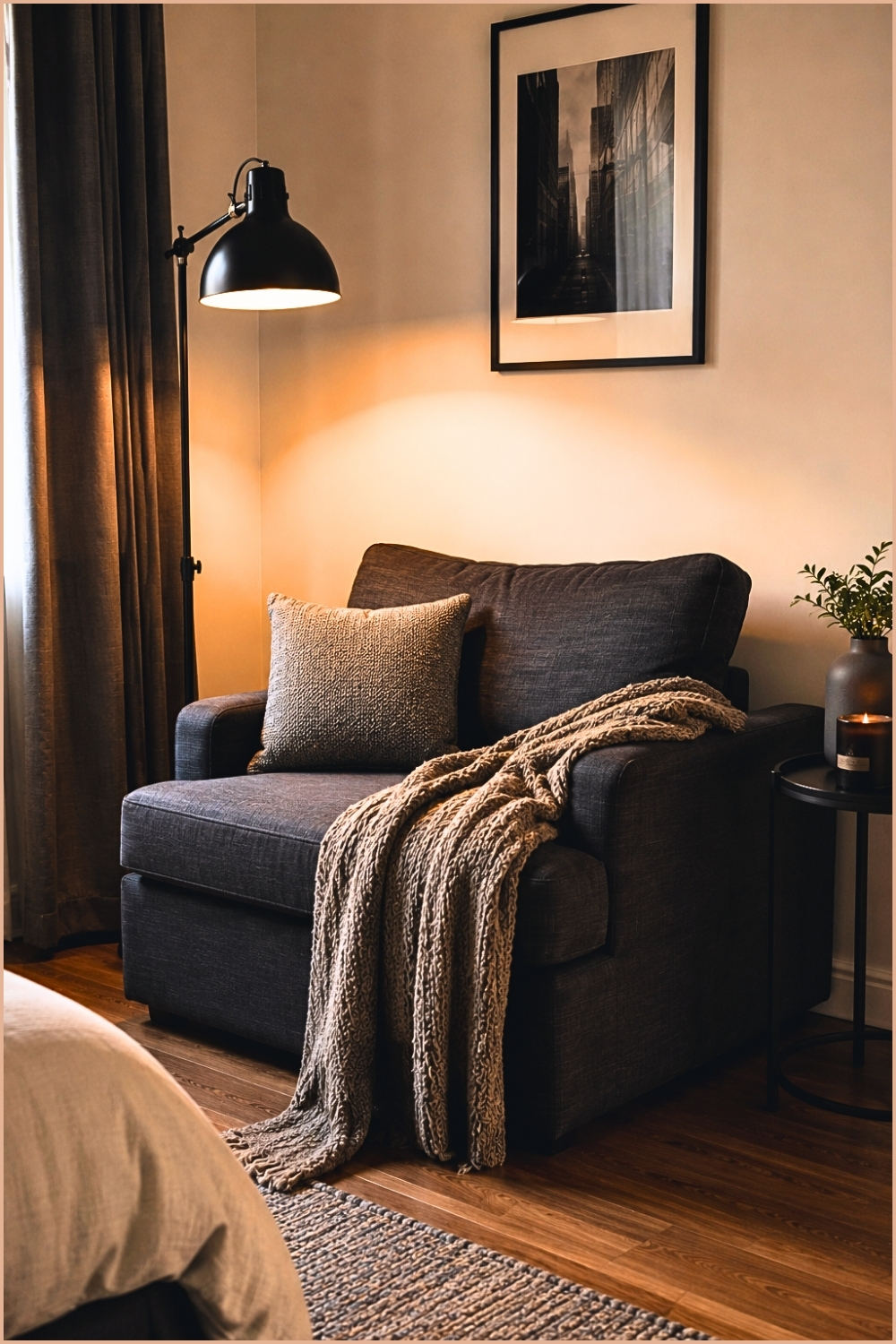 Minimalist Dark Lounge Corner Bedroom