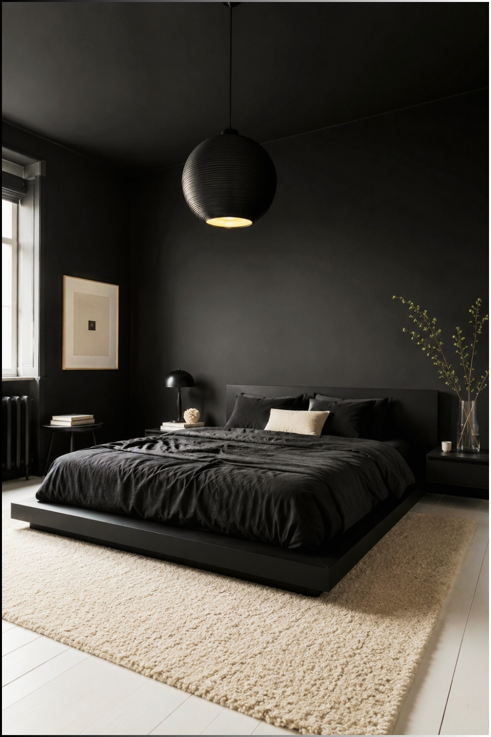 Minimalist Matte Black Bedroom