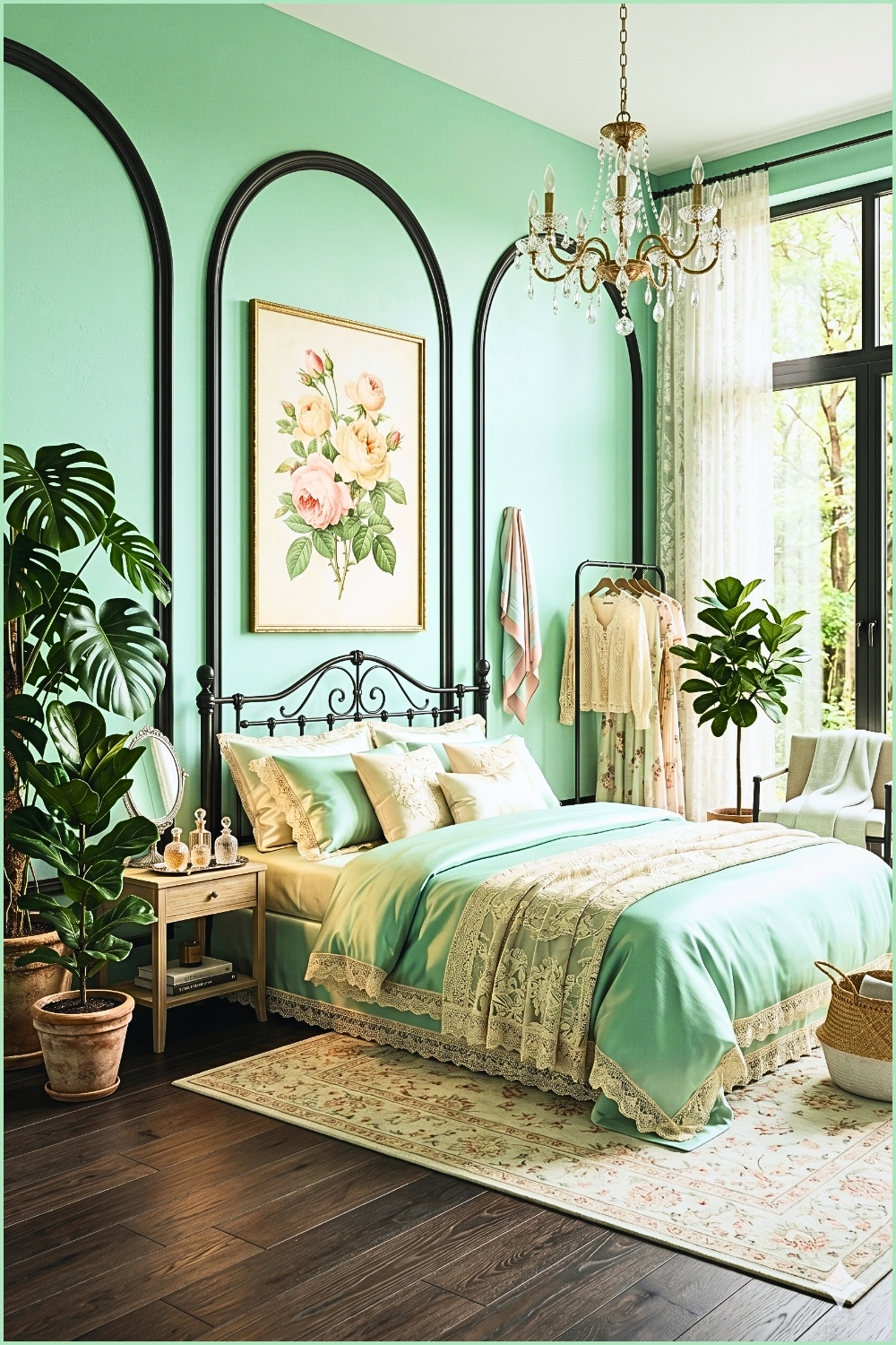 Mint Green and Black Satin Bedroom