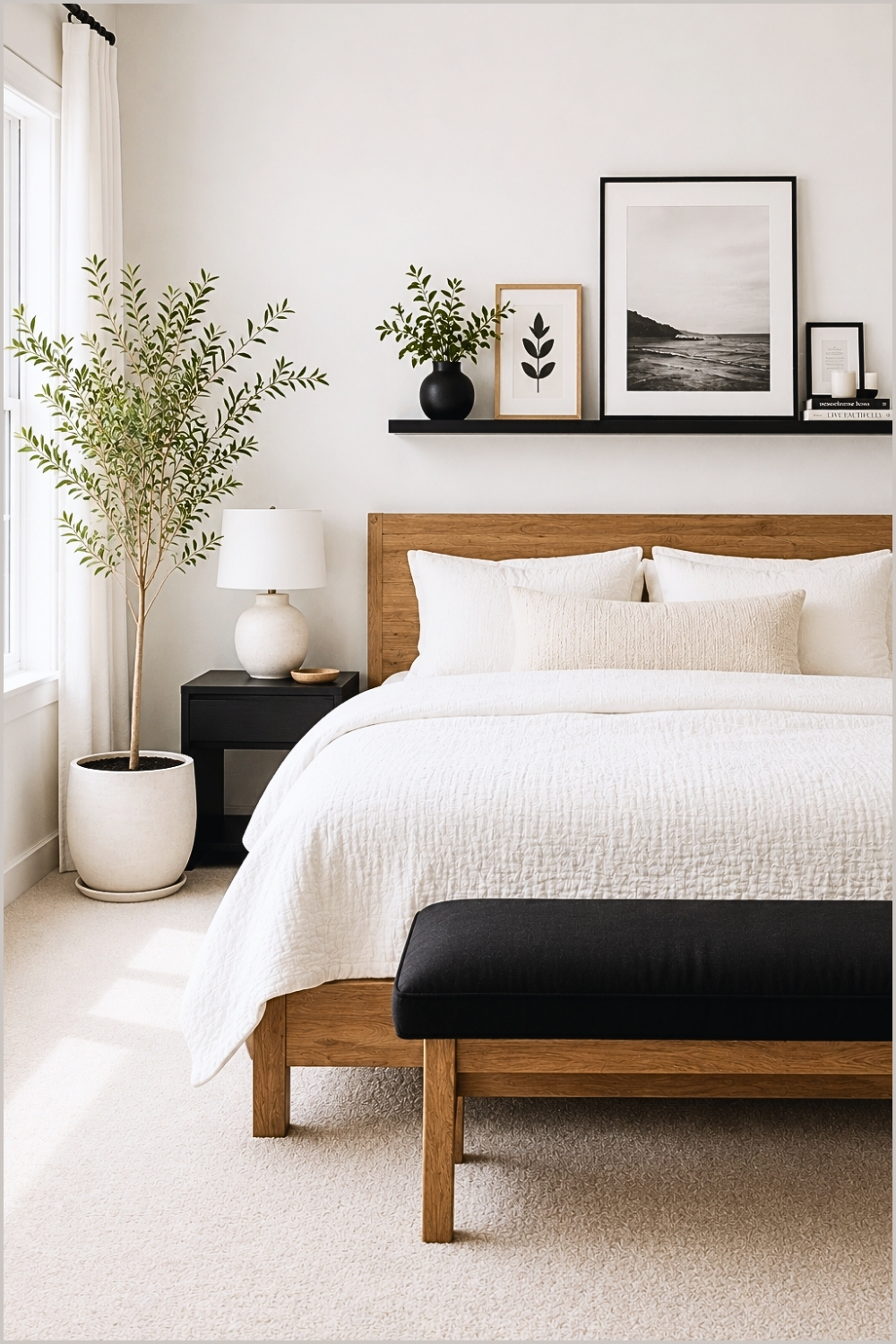 Modern Bedroom with Floating Shelf Decor