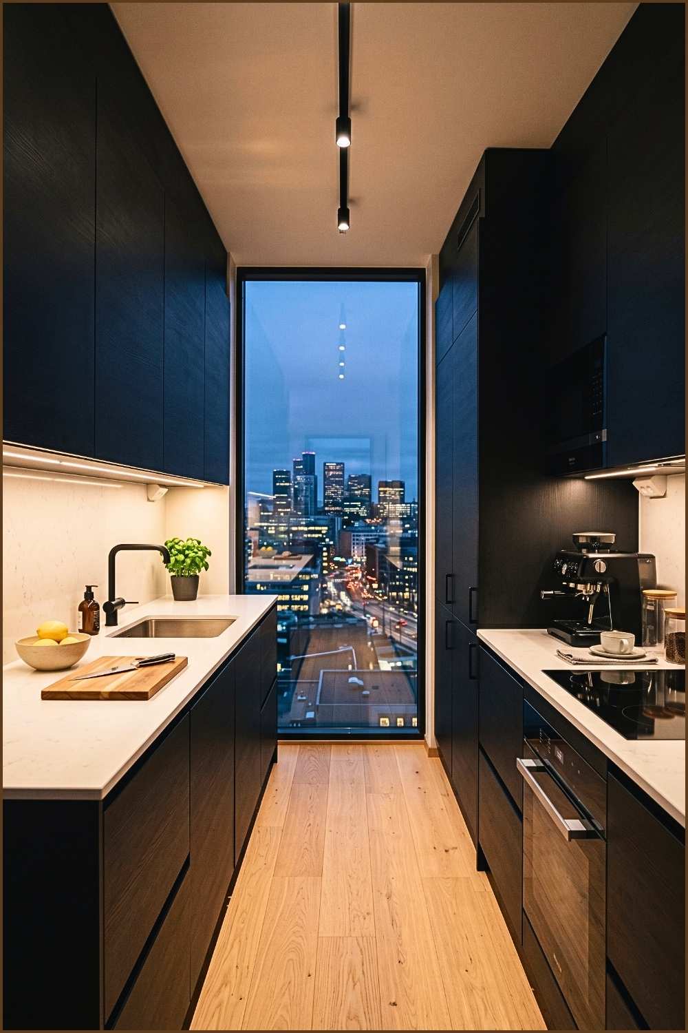 Modern Black Galley Kitchen Apartment