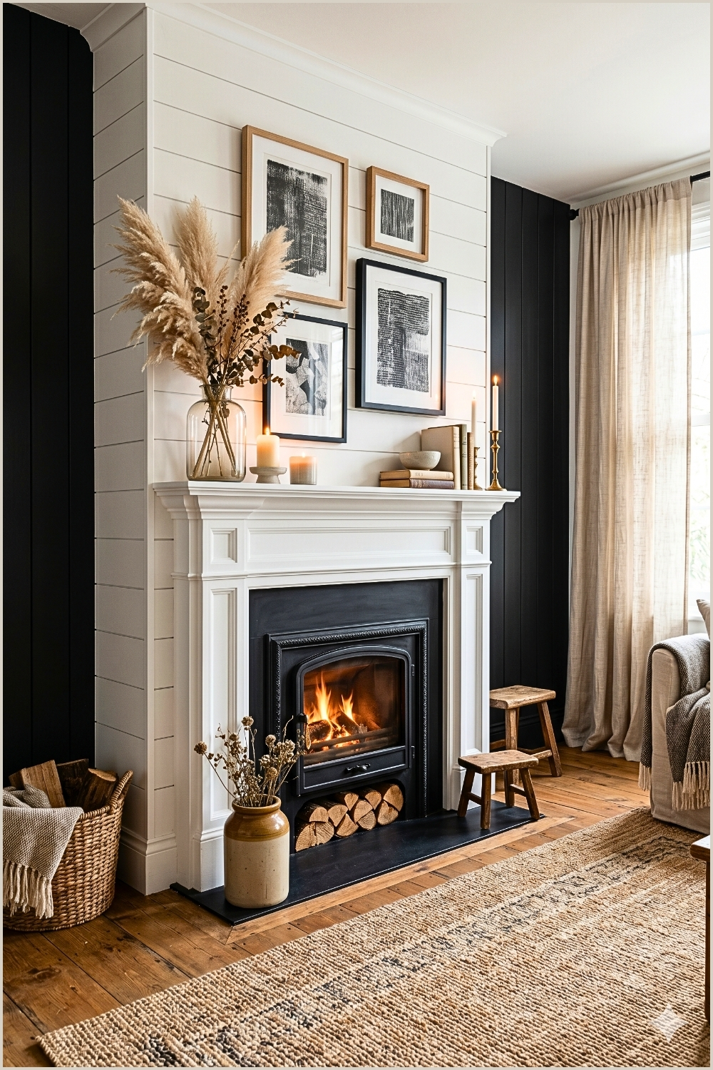 Modern Black and White Farmhouse Hearth
