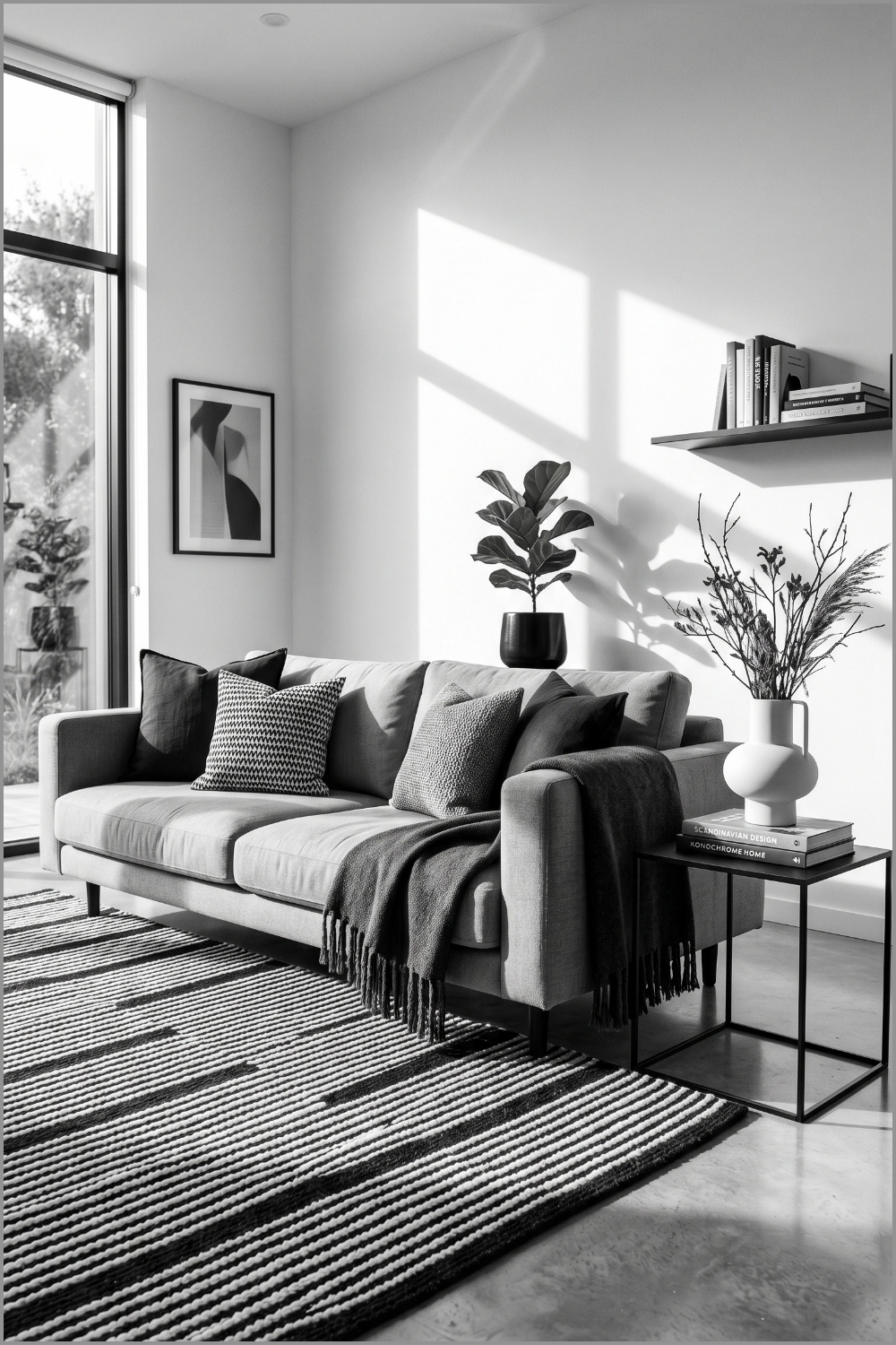 Modern Black and White Striped Rug