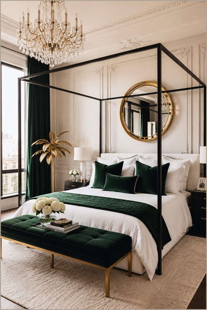 Modern Canopy Bed With Emerald Accents