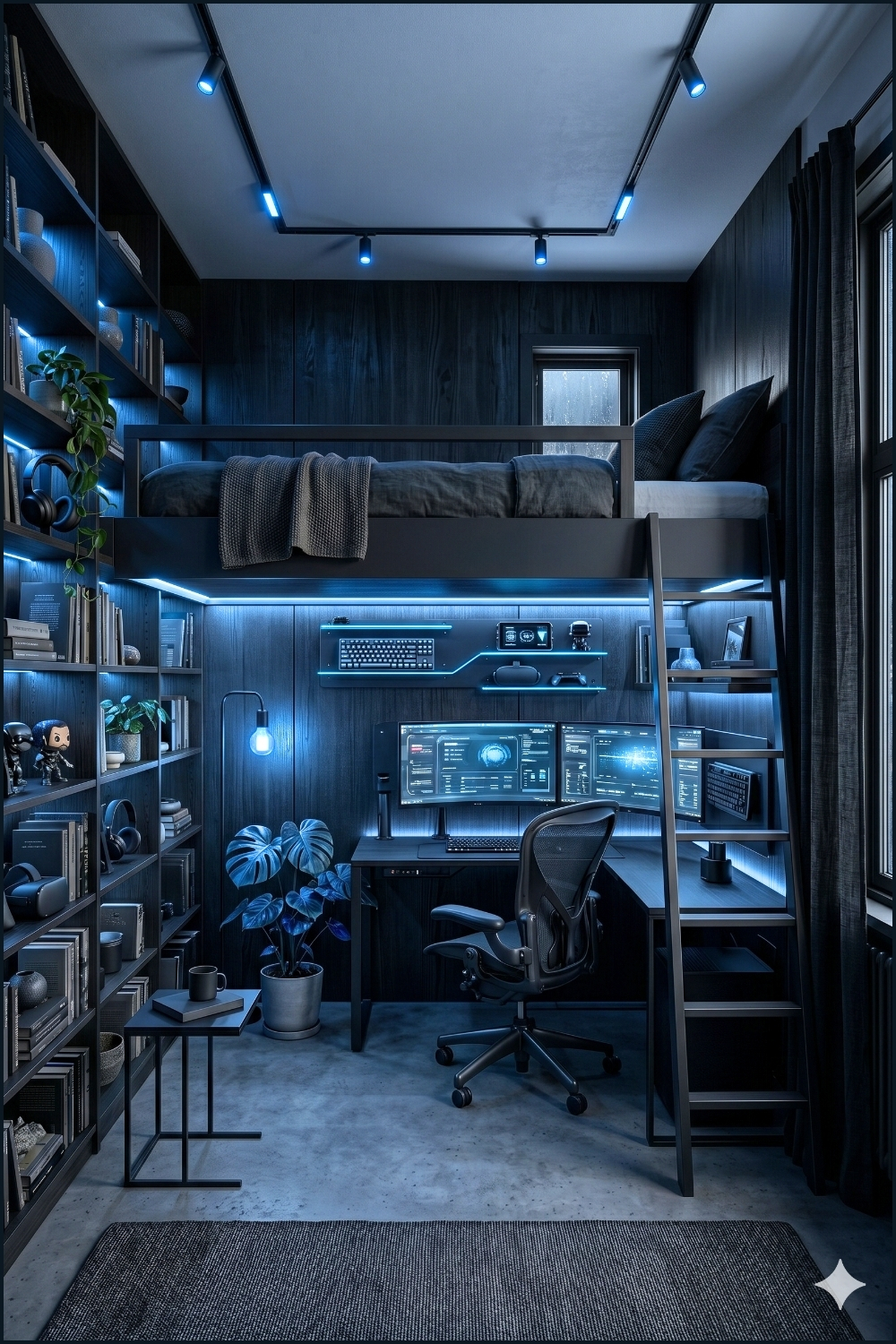 Modern Gaming Loft Bed Setup
